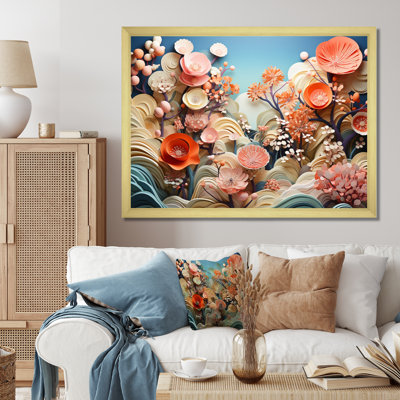Coral Vibrant Reef Geometric - Coral Canvas Art Print