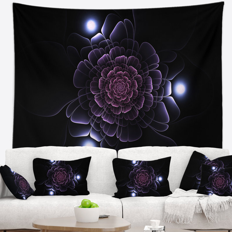 Mauve fleur fractale sur une tapisserie foncée, H 32 po x l 39 po