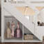 Grand lit mezzanine avec garde-robe et rangement intégrés, bois massif, escaliers, garde-corps, tablettes, sans sommier, blanc-1721736587-1721736589