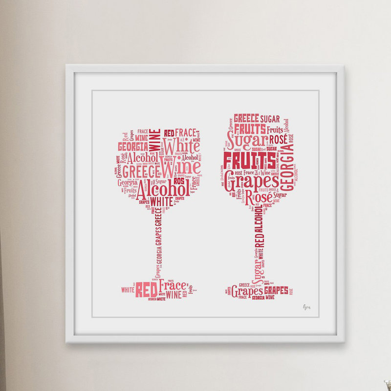 « wine design », reproduction d’art encadrée, H 12 po x l 12 po x P 1,5 po