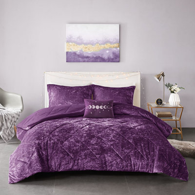 Édredon double / grand en velours mauve - Diamant, comprend taies décoratives et oreiller, décor lavable pour le lit, fer à repasser à la machine