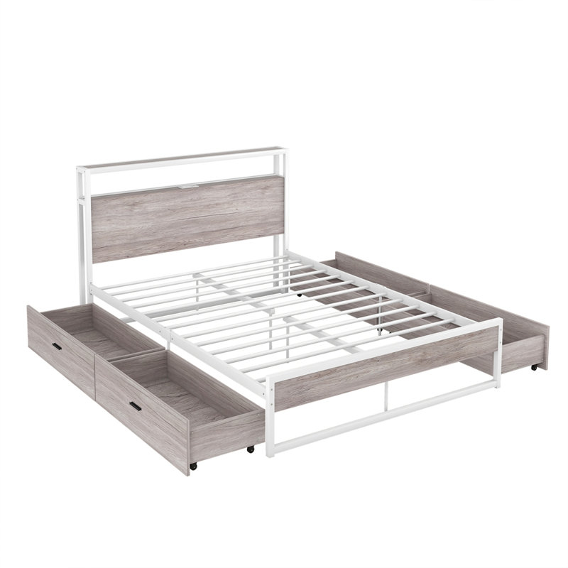 Lit plateforme avec rangement, Complète, Blanc