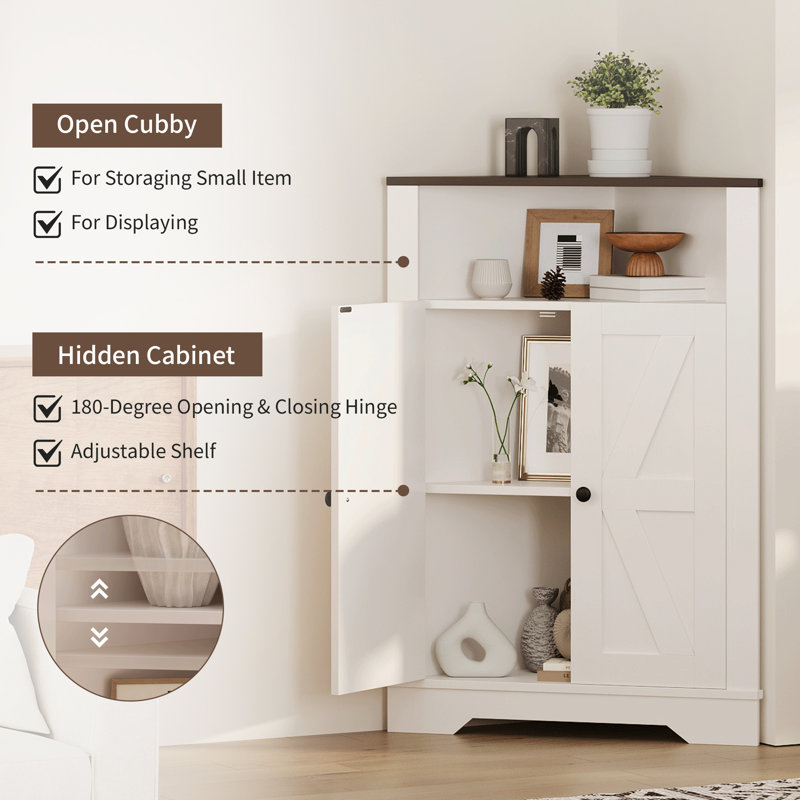 Armoire de rangement d'angle avec portes - Tablettes réglables - Grand organisateur autoportant pour cuisine, garde-manger