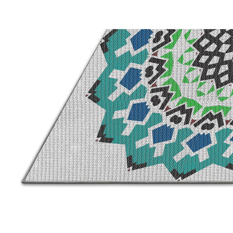Tapis bleu/vert tissé à la machine, Rectangle 5 pi x 7 pi