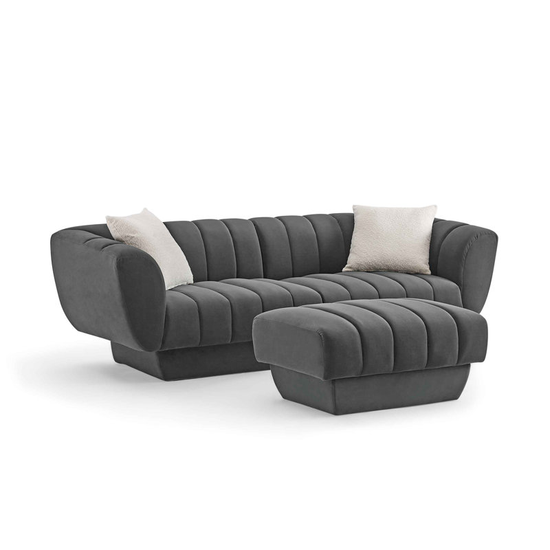 Charlotte 224Cm Velvet Rolled Arms Chesterfield Sofa, Grey Velvet