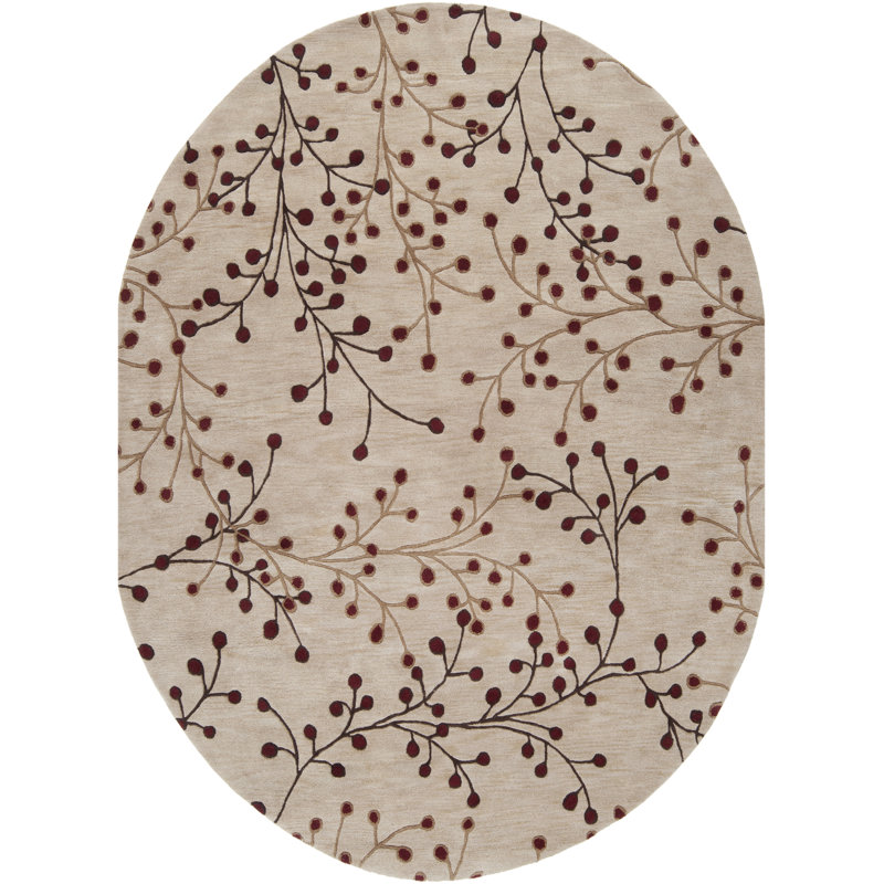 Elsberry Hand Tufted Wool Floral Indoor Rug, Oval 6' x 9'