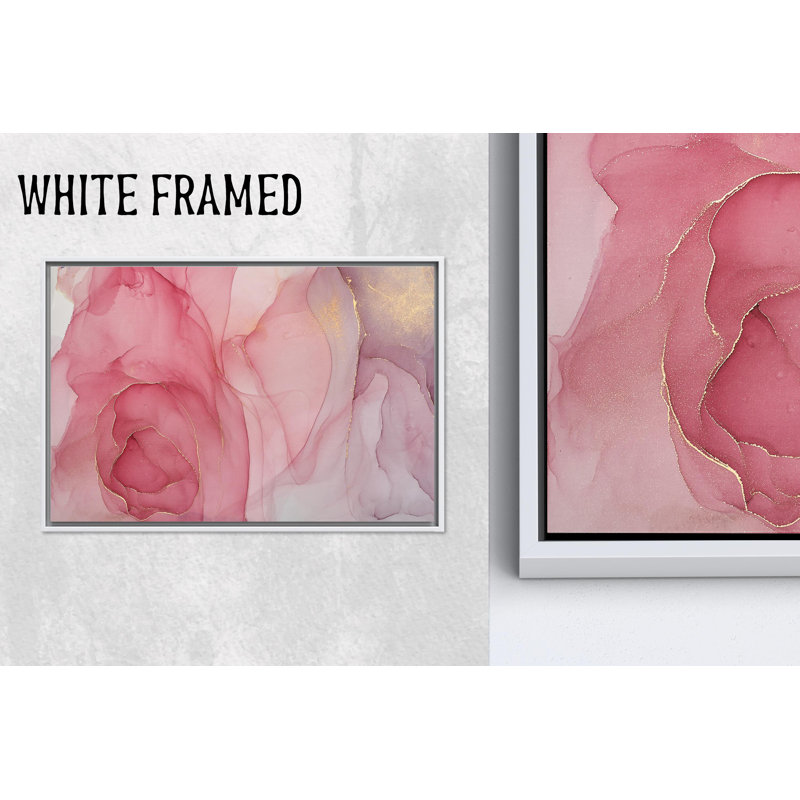 Art mural sur toile rose marbré: décor imprimé doré élégant, 1P encadrée blanche, 27,6 po H x 39,4 po l