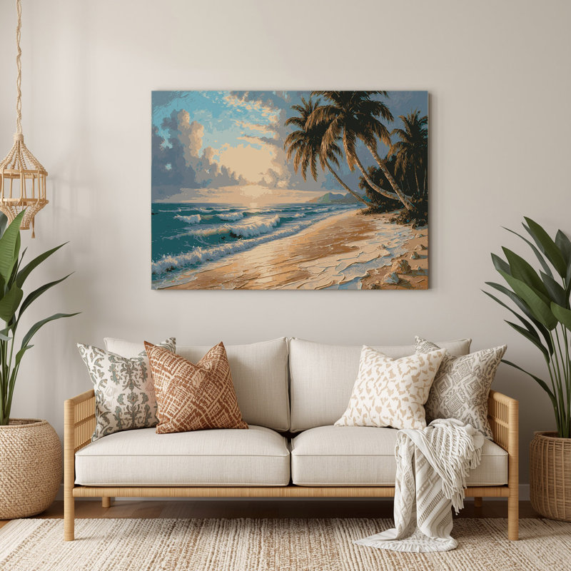 Art mural gris en métal Coastal Caribbean Beach