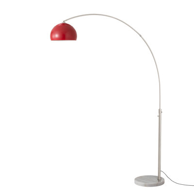 Half Dome 92" Arc Lamp - Satin Nickel Steel, White Marble Base, Half-Dome Shade, Dimmable, Bulb Included