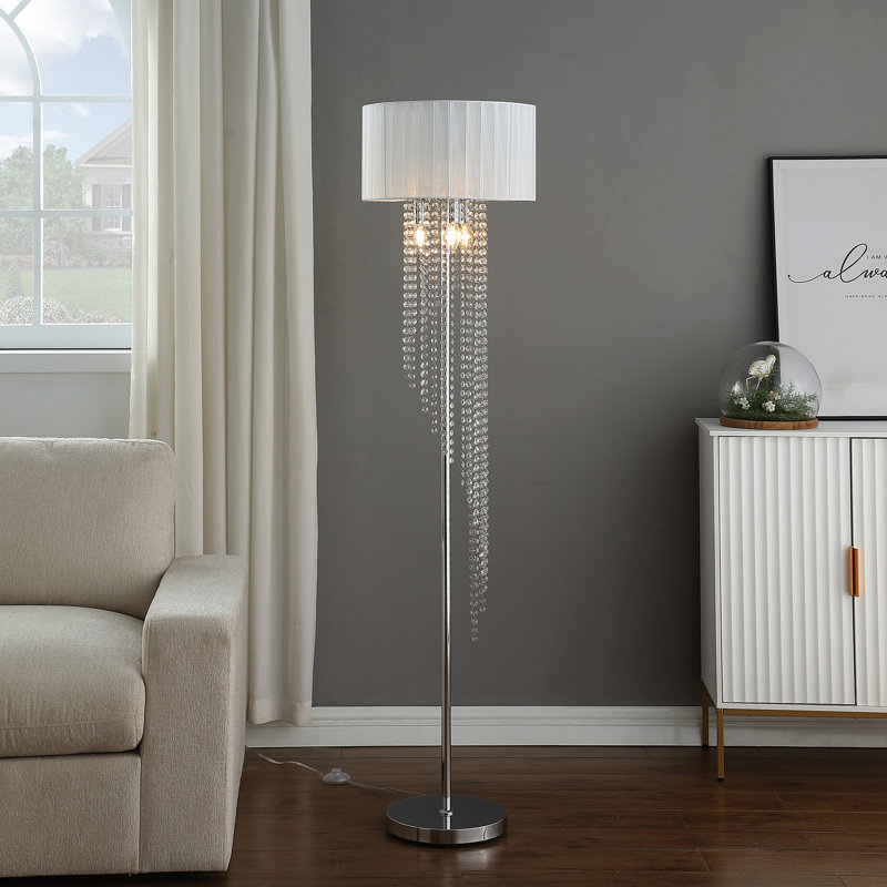 Lampe sur pied en métal chromé 65,65 po, Blanc