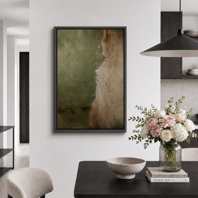 Œuvre d'art vert et beige vieilli, images murales abstraites rustiques modernes, impression sur toile encadrée