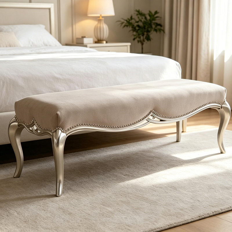 Banc en bois massif de style européen avec velours pour la chambre et le salon