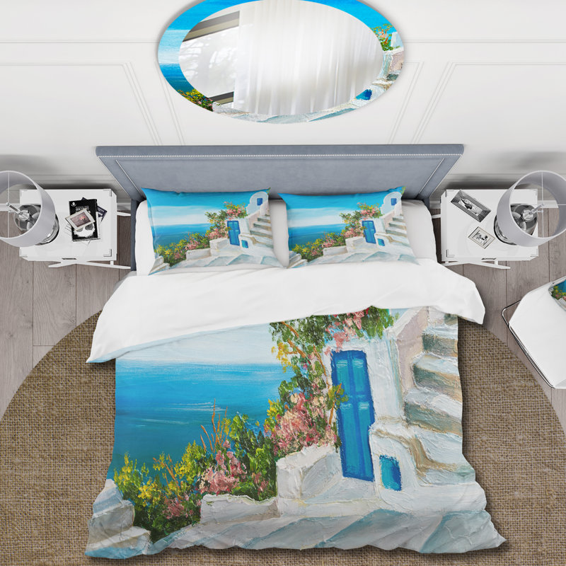 Ensemble de housse de couette nautique et côtier House Near The Sea, Housse de couette simple + 1 taie décorative stan