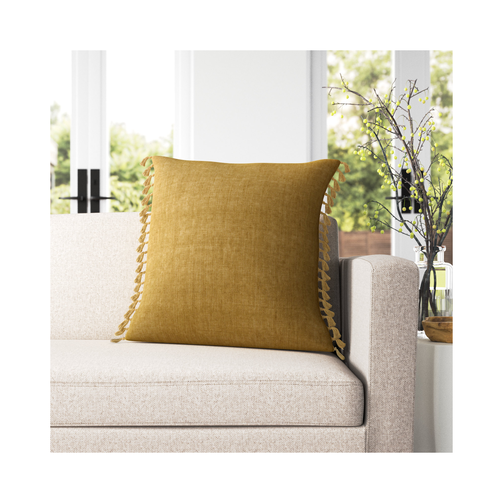 Sharron Square 100% Linen Pillow, Olivenite, Down