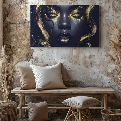 Canvas Wall Art Gilded Gaze Canvasmodern Medusa With Golden Serpent Hair And Radiant Eyes Wall Ready To Hang Gallery Wrapped Home Decor