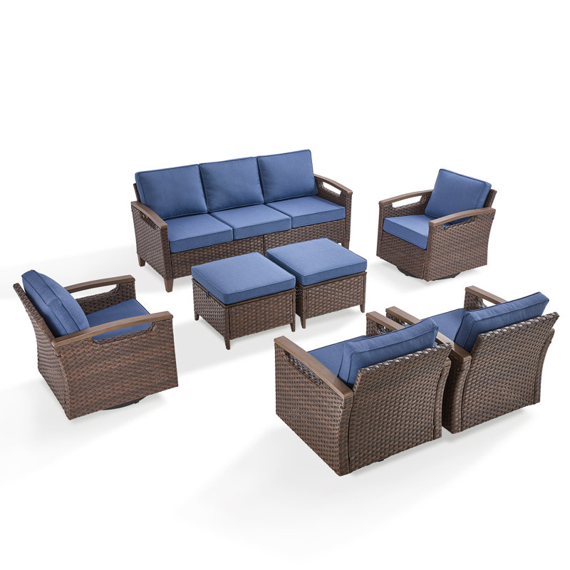 Ensemble de conversation pour 7 personnes avec 4 chaises pivotantes Arundel, Bleu