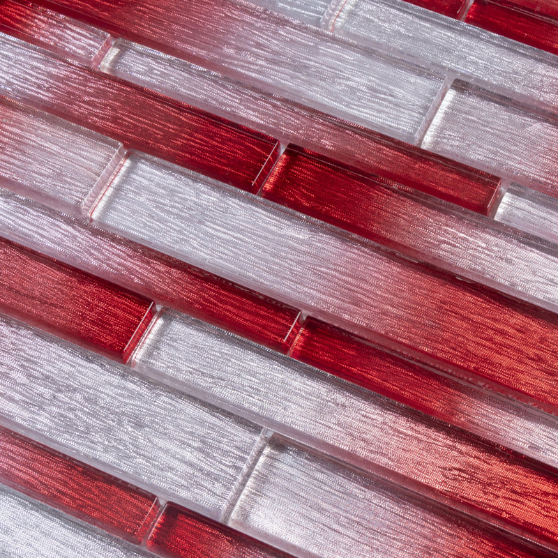 Foil Random Sized Interlocking Glass Mosaic Tile, Silver/Red