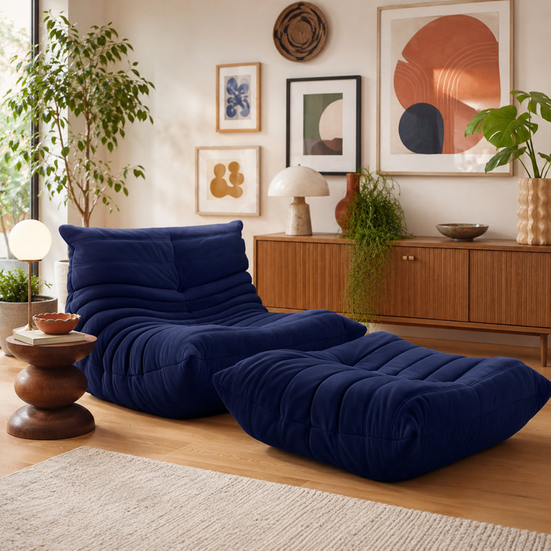 Suede Armless Bean Bag Set, Blue Microfiber/Microsuede