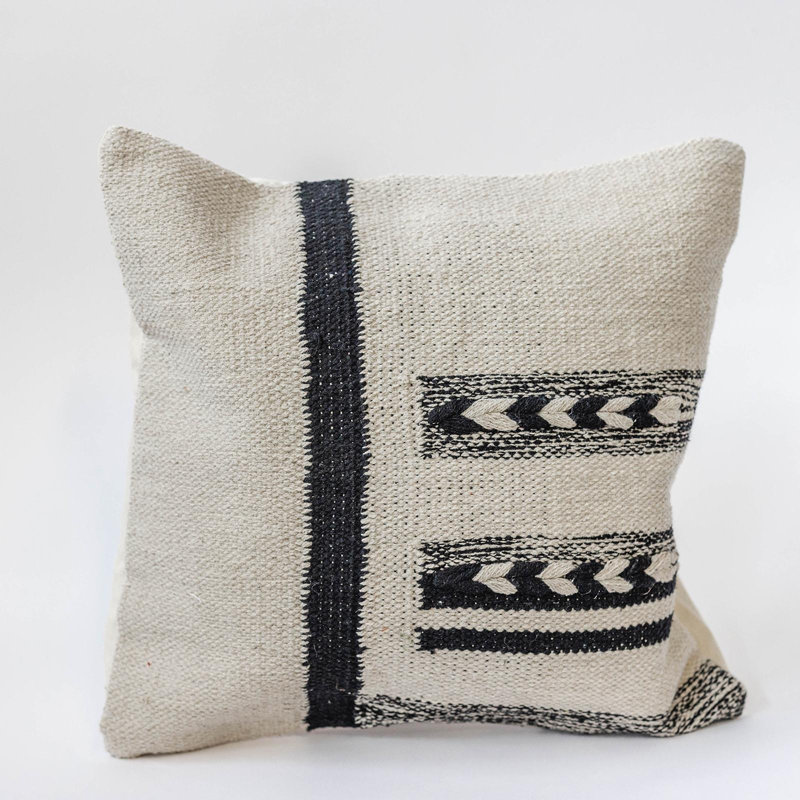 Braid Pattern Cushion Cover, 18" H x 18" W, Beige/Black Striped