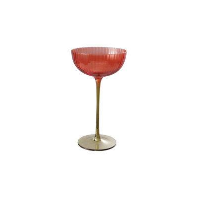 Ribbed Artisan Glass Wine Glasses Red & Olive Stem
