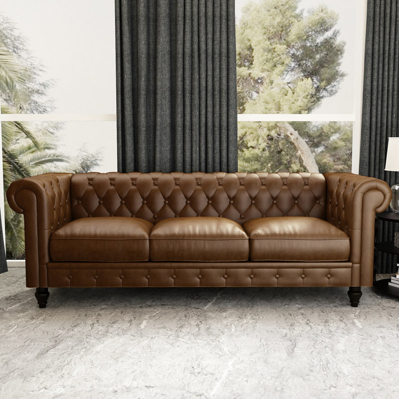 Canapé Chesterfield 3 places à accoudoirs roulés brun