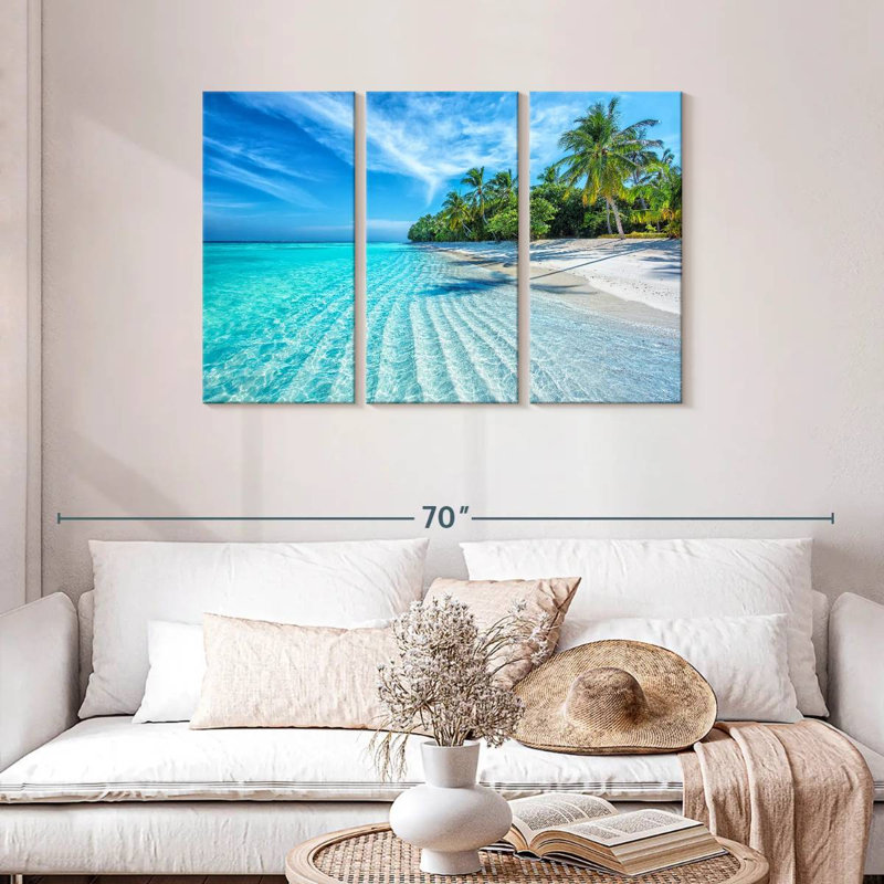 " Maldives Beach Coast " 3 Piece Art Set, 28" H x 45" W x 1.25" D