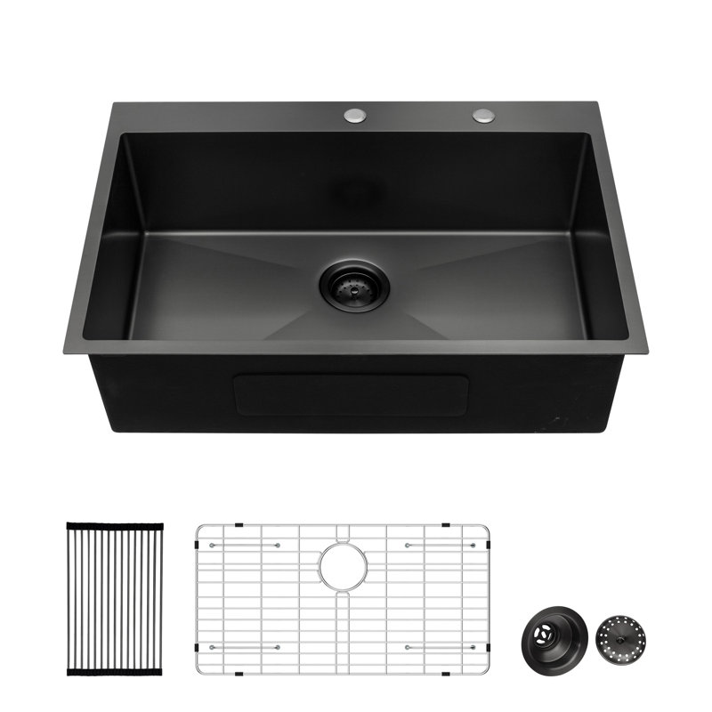 28'' Black Stainless Steel Drop-In Single Bowl Kitchen Sink