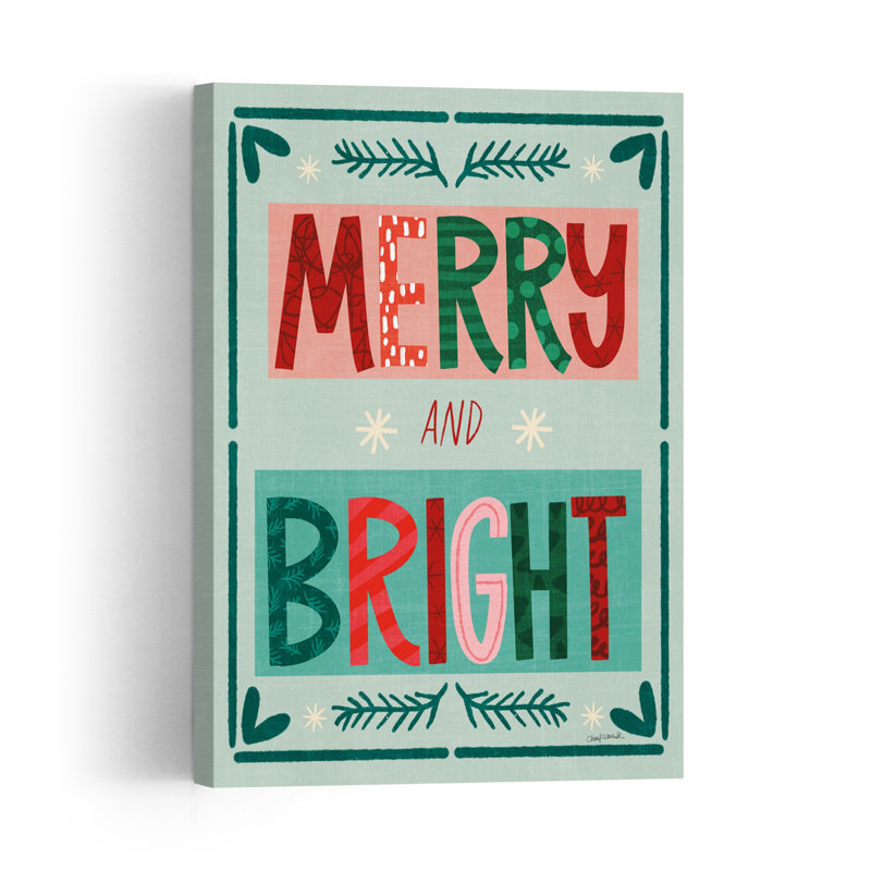 Happy Holly Days Merry And Bright Abstract Contemporary Winter Wall Art Print 1 Piece Wrapped Canvas Wall Art