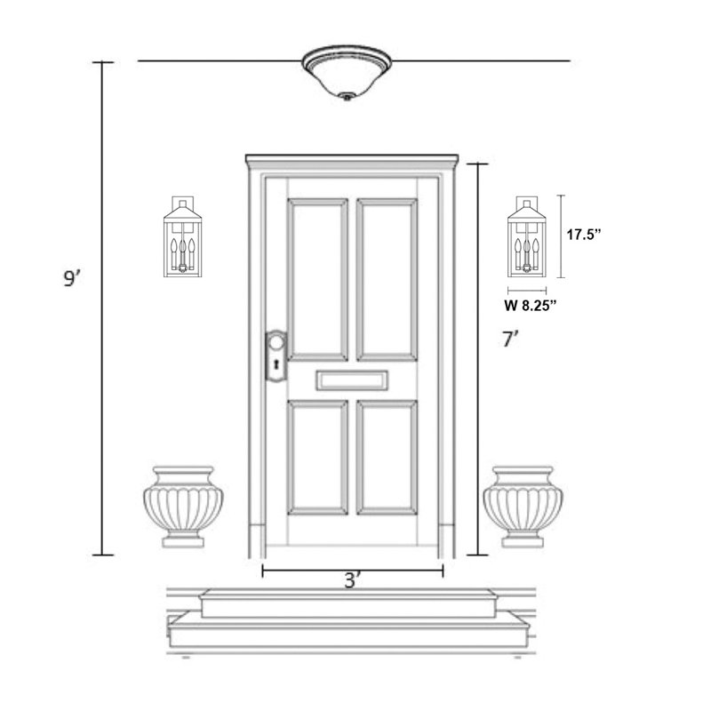 Lanterne murale d'extérieur 3 lumières Bartek, H 17,5 po x l 8,25 po x P 9,75 po, Noir