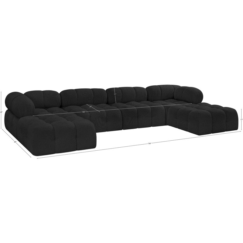 Ames 136" Upholstered Sectional, Black Boucle Fabric