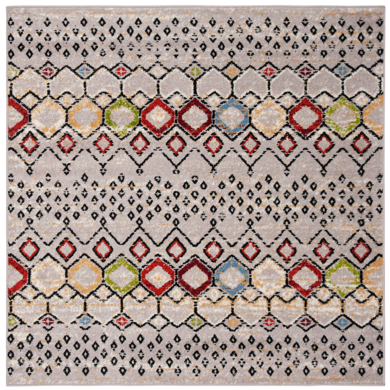 Tapis performance à motif sud-ouest Aird, Light Grey/Multi, Carré 12 pi