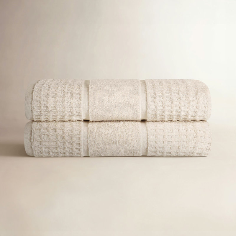Hiyabel Zero Twist 100% Cotton Waffle Honeycomb Bath Sheet Set, Ivory