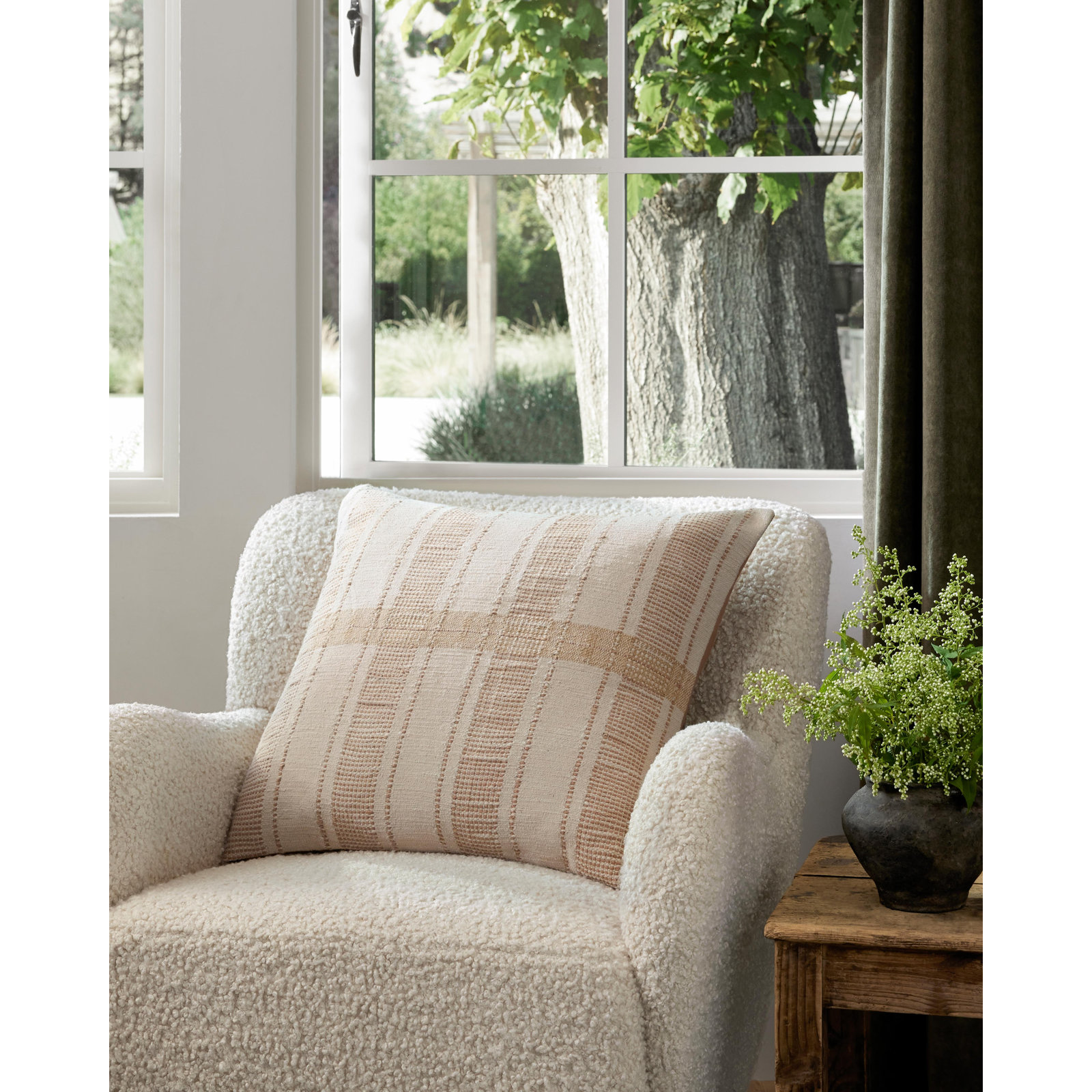 Carmel Striped Cotton Throw Pillow, Polyester/Polyfill, Natural/Rust