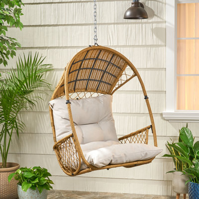 Fauteuil suspendu confortable avec coussin d'eau, conception de panier, structure en métal, assise de 20,50 po x 25,50 po, chaîne en fer de 12 po