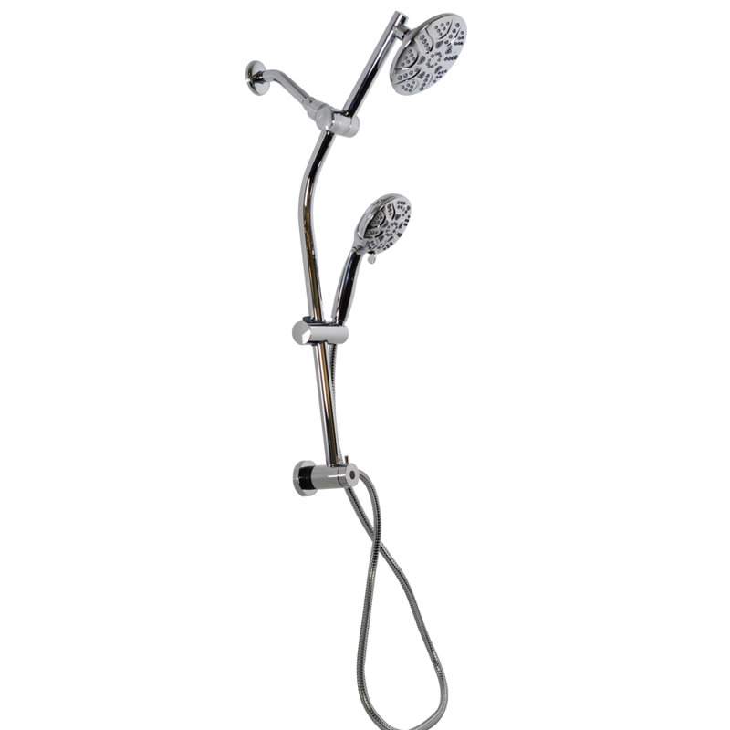 Ensemble de douche avec barre d'extension de dérivation réglable, pomme de douche à 5 fonctions 6 po et main, Chrome poli