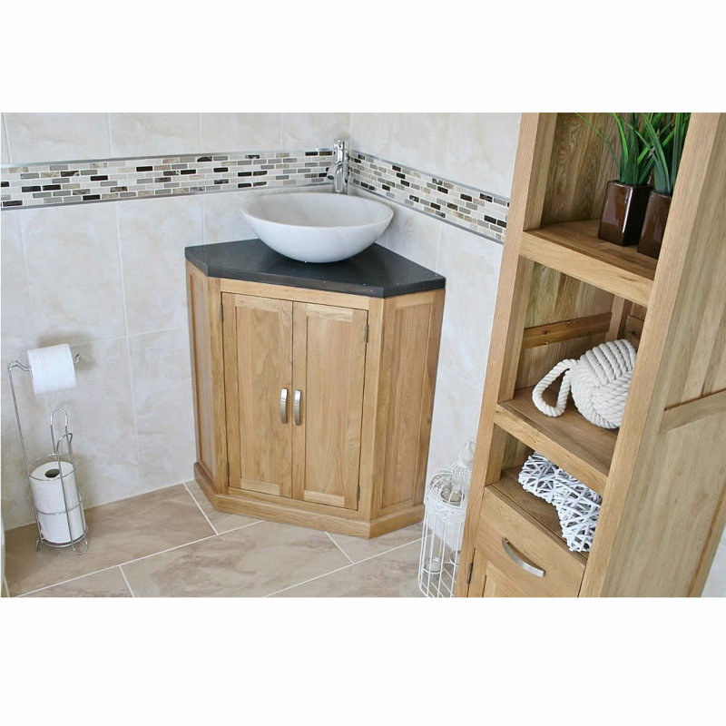 Deck 550mm Single Bathroom Vanity with Vessel Stone Basin, White, Black