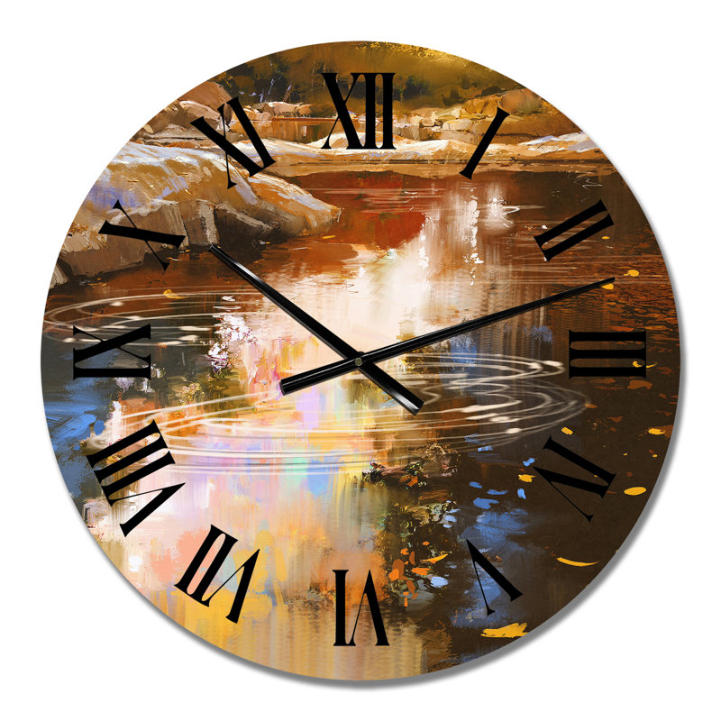 River River Lines With Stones In Autumn Forest - horloge murale Country, Petit