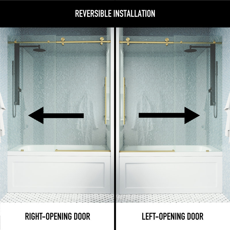 Elan E-Class 56-60" W x 66" H Sliding Frameless Tub Door with 3/8" Clear Glass, Matte Brushed Gold