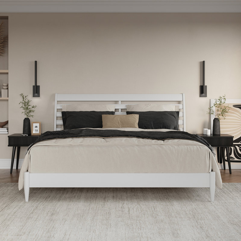 Areya Low Profile Platform Bed, White, King