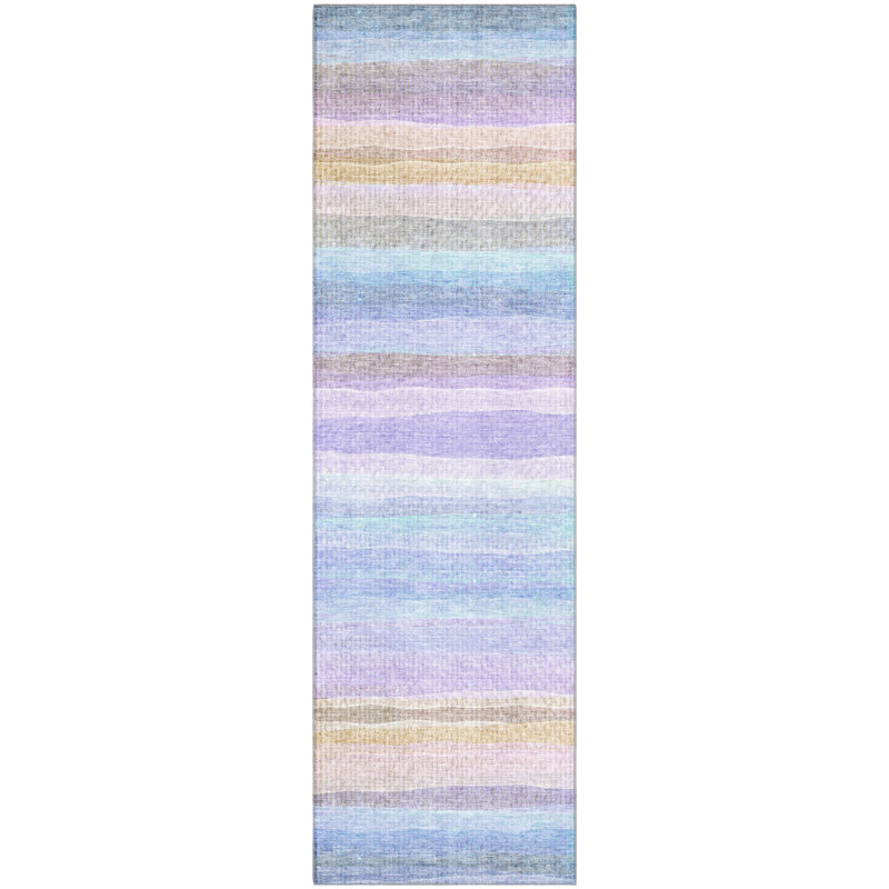Premium Machine Washable Mayfield AMF2093 Striped Rug, 5' x 7'6", Lavender