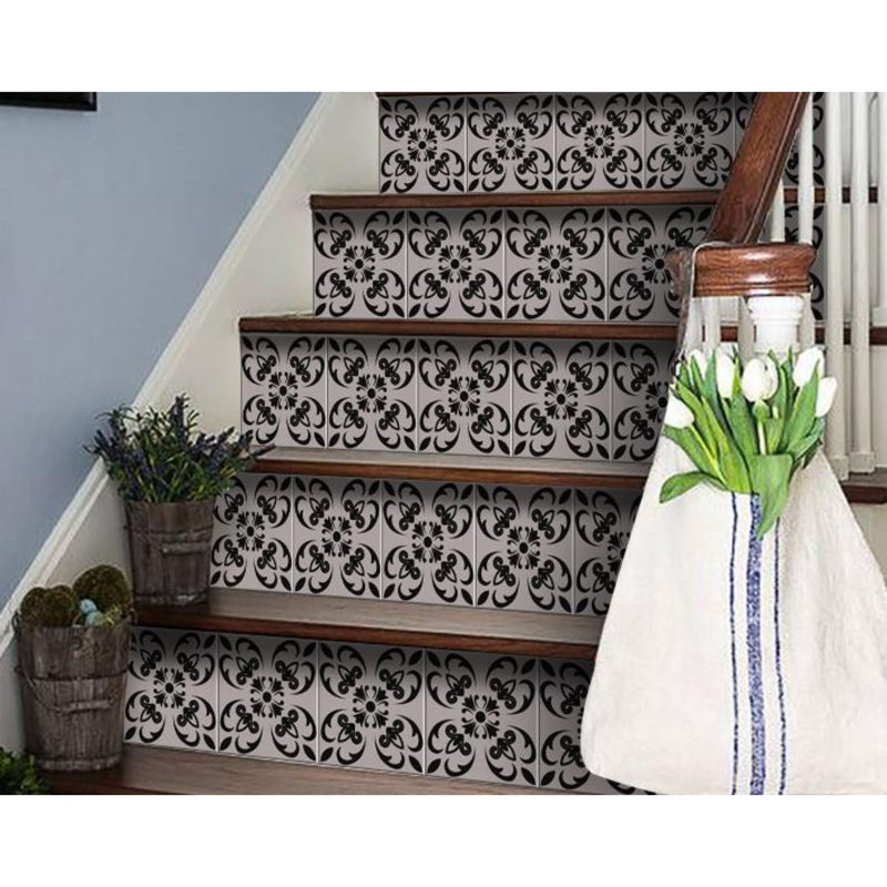 Carreaux amovibles pelez et collez gris foncé 8 po x 8 po, H 4 po x l 4 po x P 0,1 po, Noir / beige