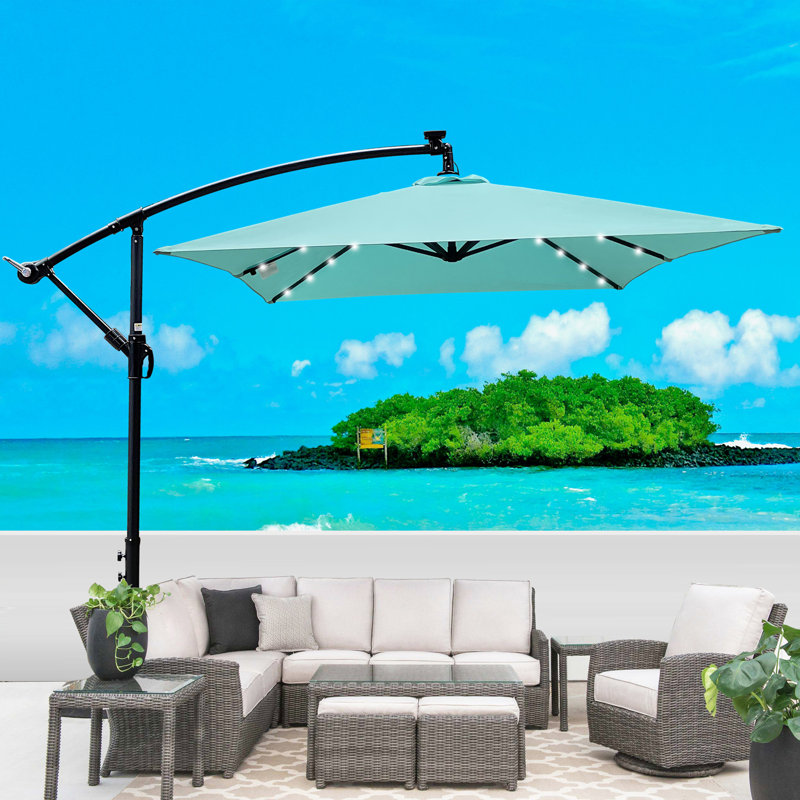 Parasol d'extérieur à énergie solaire à DEL, 120" W x 78" D, Turquoise