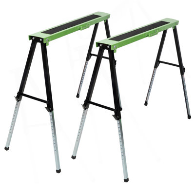 2PACK Adsjustable Saw Horse,Folding Portable Work Horse With Fast Open Legs,Convenient Handle, For Garage, Workshop, Fully Assembled, Green+Black Color