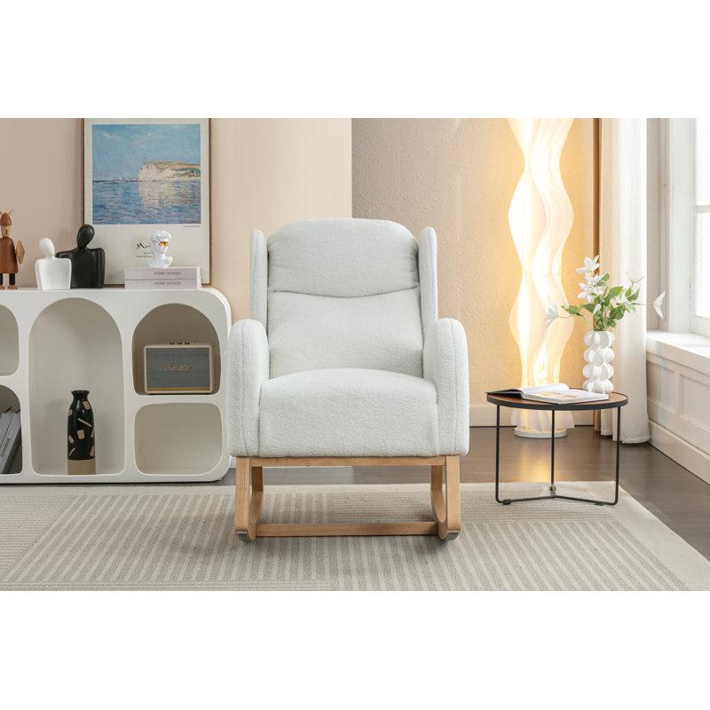 Chaise berçante en tissu Teddy avec poche latérale, Ivoire ivoire