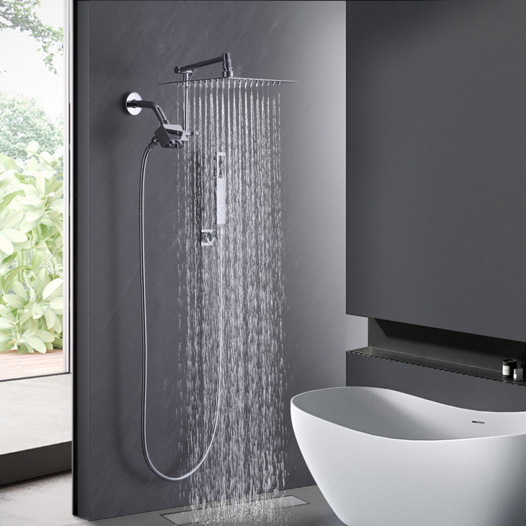 10 Inch All Metal Rainfall Shower Head with Handheld Combo, Push Button Switches