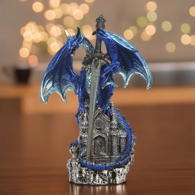 7.5 H Blue Dragon with Treasure Box Figurine