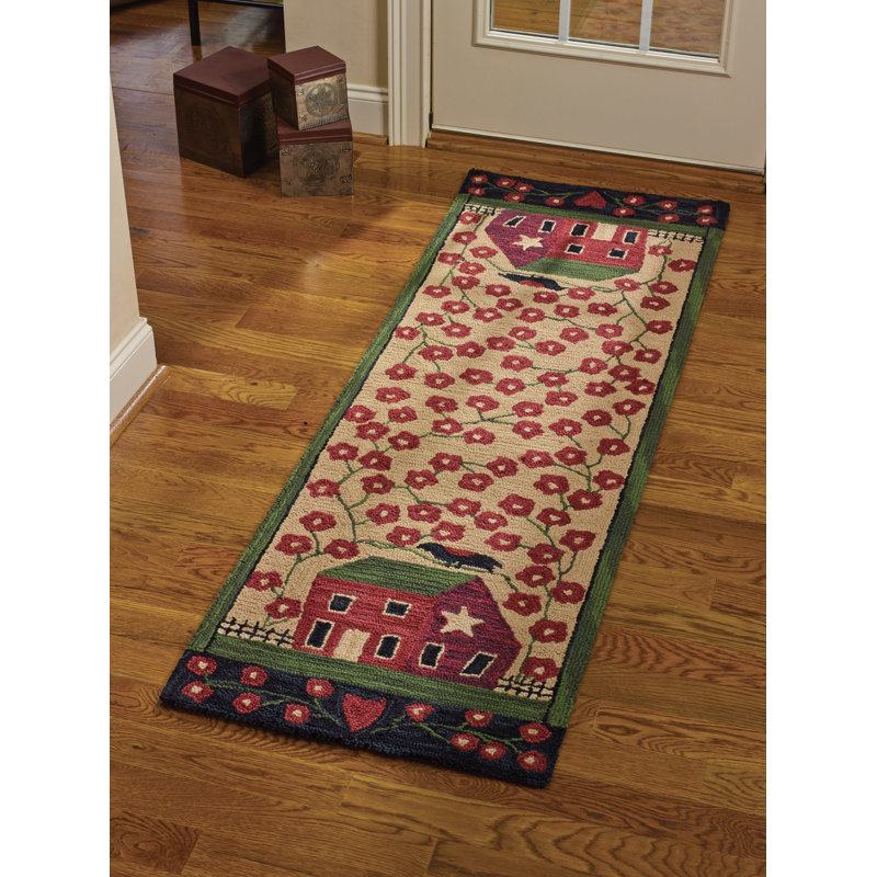 Tapis de couloir en coton noué à la main brun clair / vert / rose
