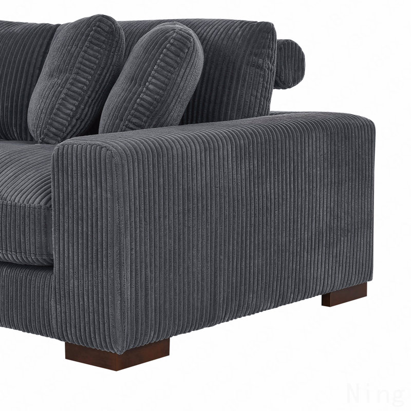 Large Seating Corduroy Upholstered Double Chaise Sectional