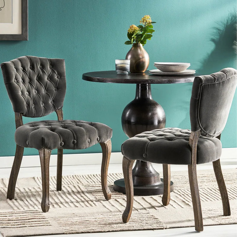 2 pièces Kd Chaise de salle à manger - Bouton, Velours gris anthracite pour une pièce tendance