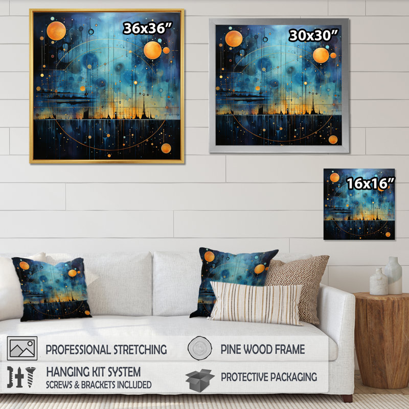 Astrologie alignement céleste sur toile, H 36 po x l 36 po x P 1,5 po, Cadre flottant doré